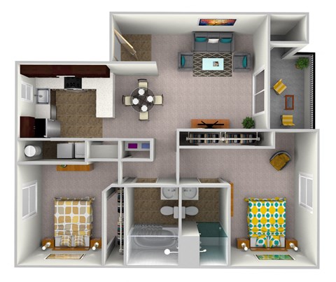 Floor plan for 2 beds, 2 baths, 940 sqft